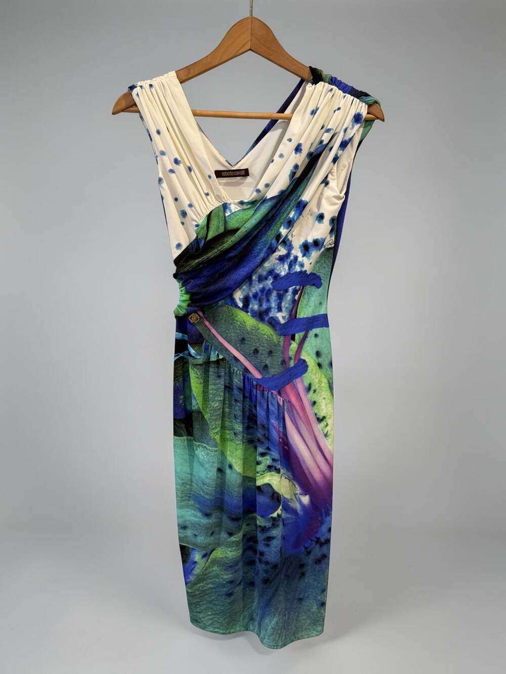 Roberto Cavalli Printed Draped Multicolor Dress Size 38